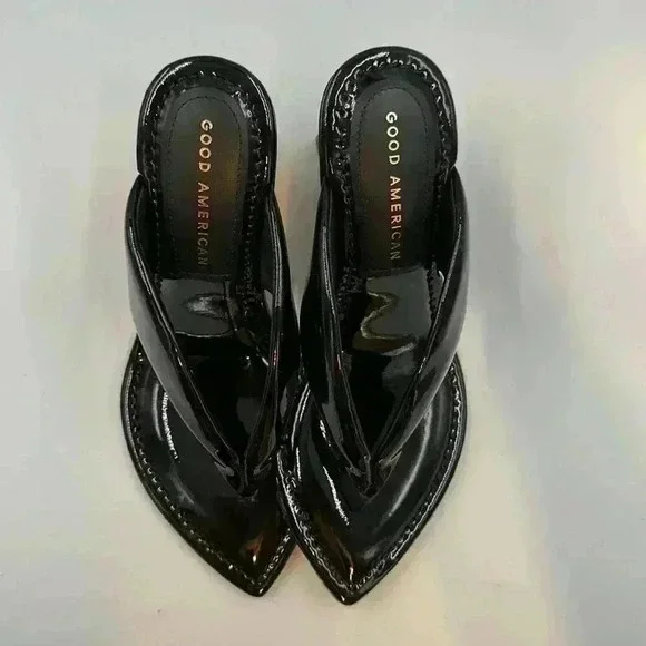 🆕 NWT, Good American shoe bag and box size 5 black patent leather thong … - Picture 6 of 12